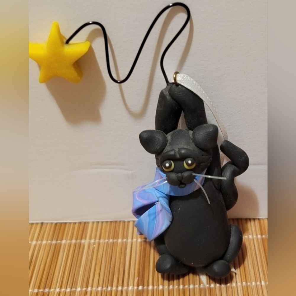 Black Cat Handmade Christmas Ornaments Polymer Clay